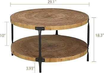 Round Boho Wood Coffee Table - 2