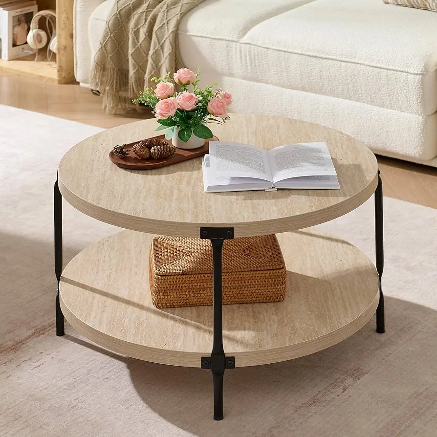 Round Boho Wood Coffee Table - 3